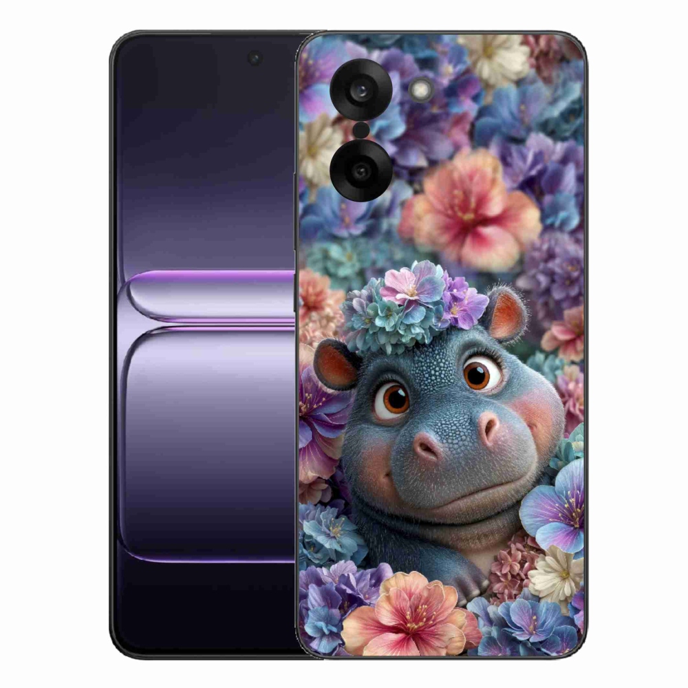 Gelový kryt mmCase na One Plus Nord CE5 - hrošík v květinách