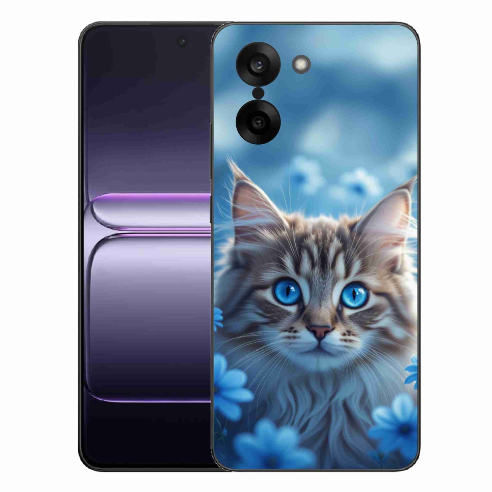 Gelový kryt mmCase na One Plus Nord CE5 - koťátko v modrých květech