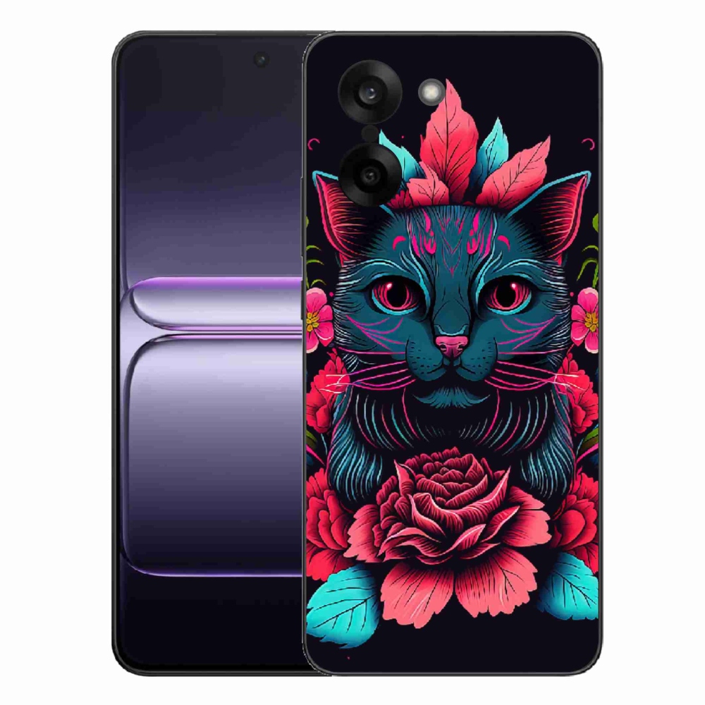 Gelový kryt mmCase na One Plus Nord CE5 - květiny a kočka