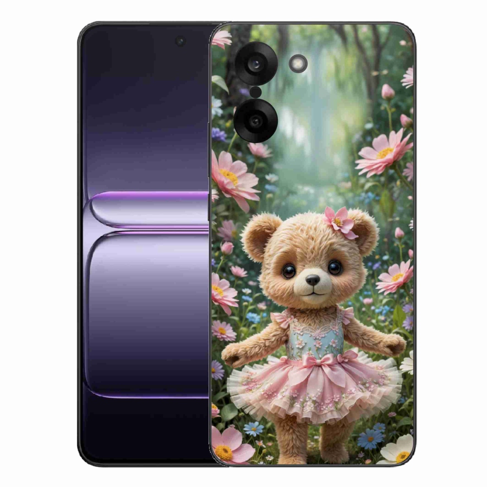 Gelový kryt mmCase na One Plus Nord CE5 - roztomilý medvídek v květinách