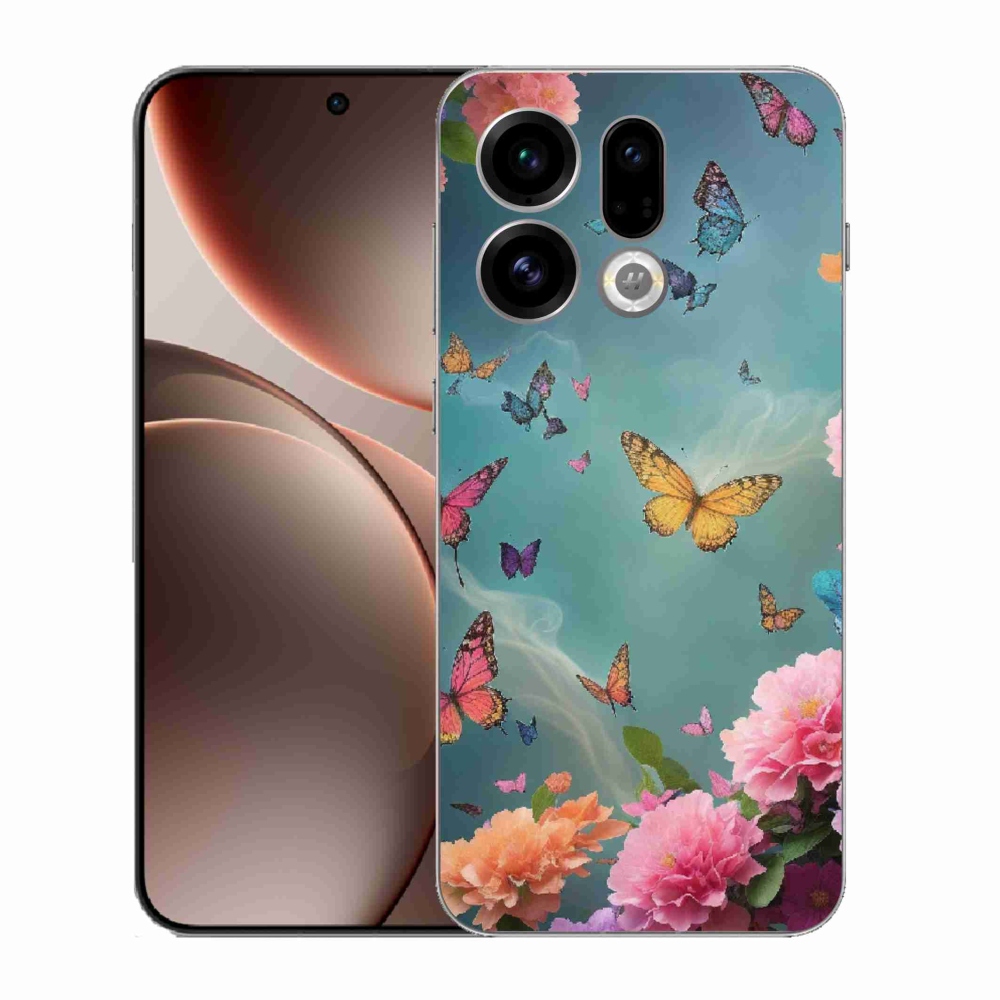Gelový kryt mmCase na Oppo Find X9 - barevné květy a motýli
