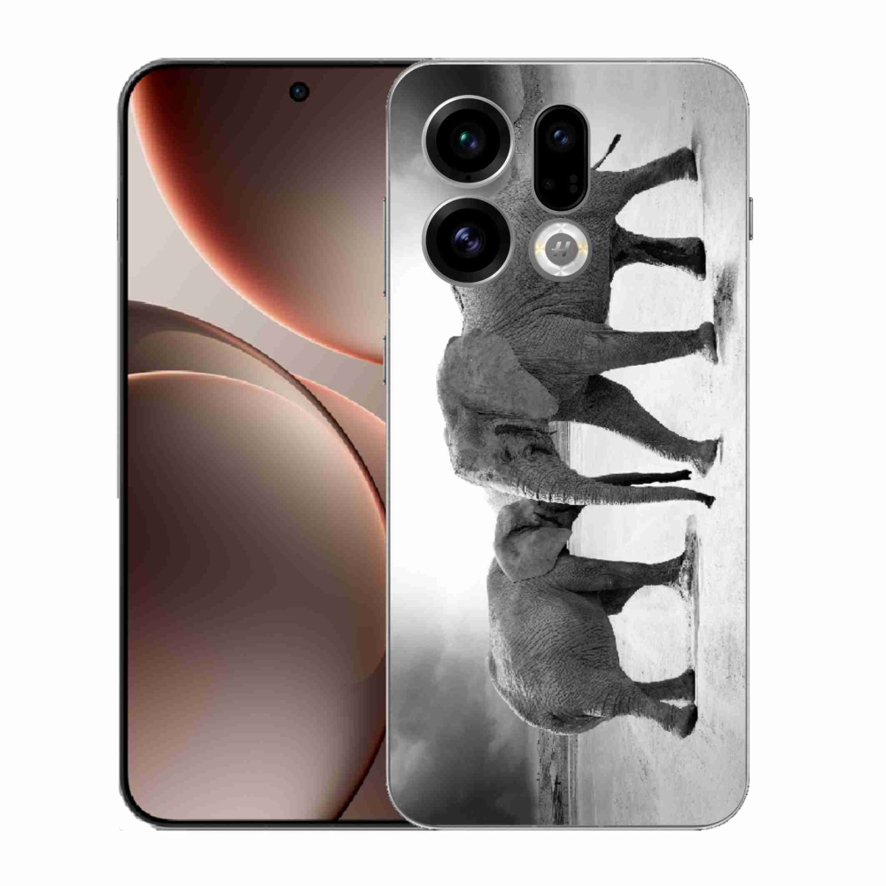 Gelový kryt mmCase na Oppo Find X9 - černobílí sloni