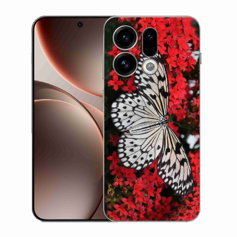 Gelový kryt mmCase na Oppo Find X9 - černobílý motýl 1