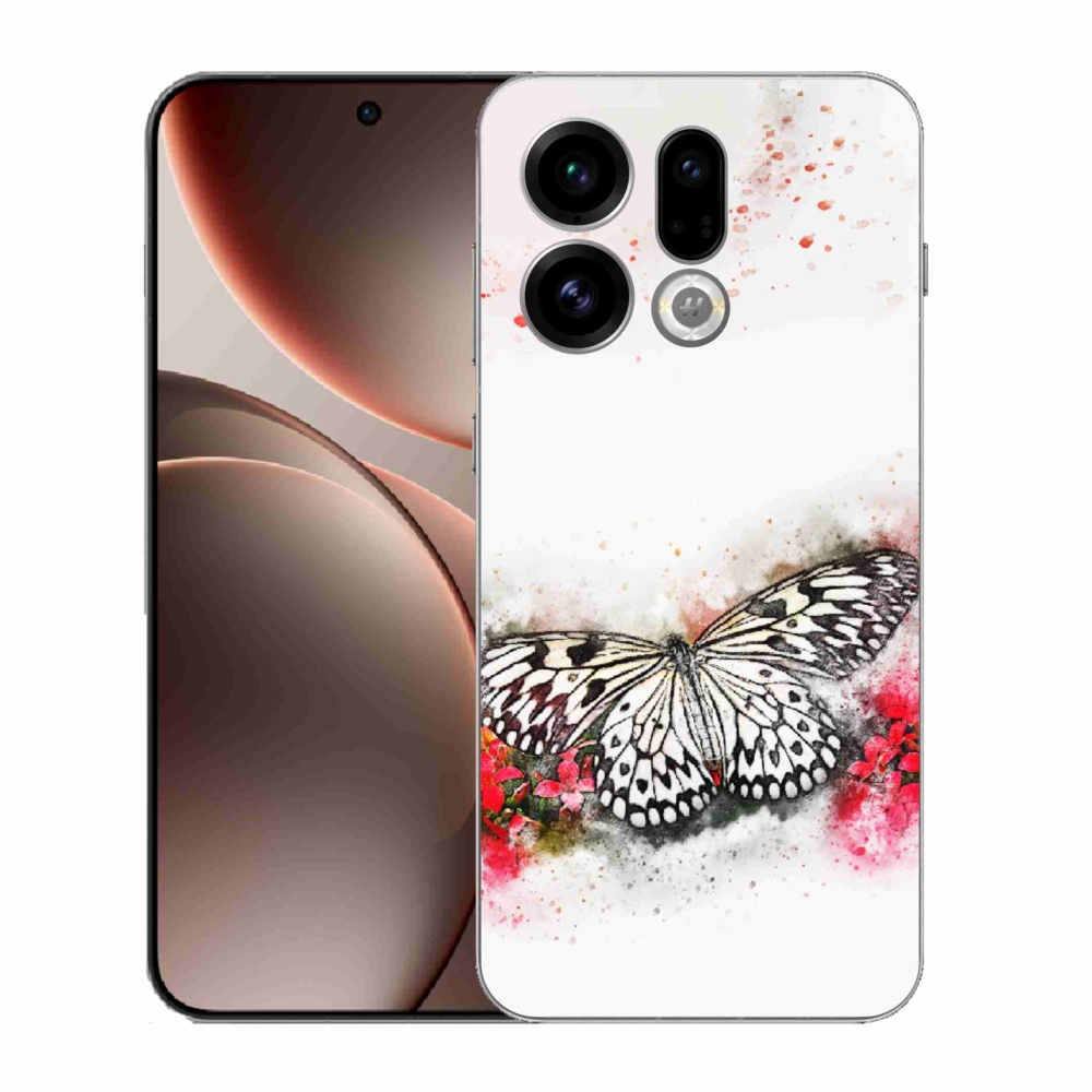 Gelový kryt mmCase na Oppo Find X9 - černobílý motýl