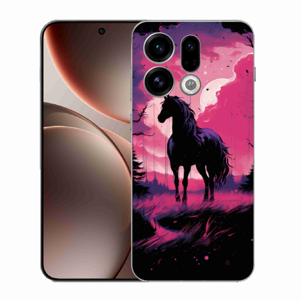 Gelový kryt mmCase na Oppo Find X9 - černý kreslený kůň 1