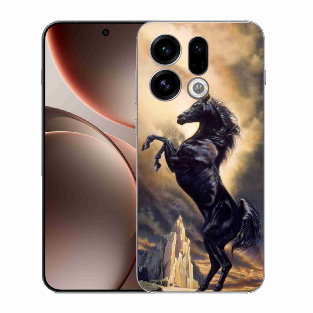 Gelový kryt mmCase na Oppo Find X9 - černý kreslený kůň