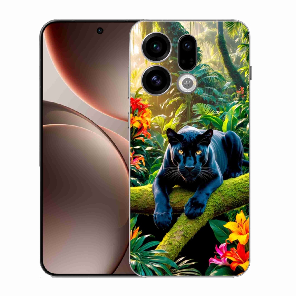 Gelový kryt mmCase na Oppo Find X9 - černý panter v džungli