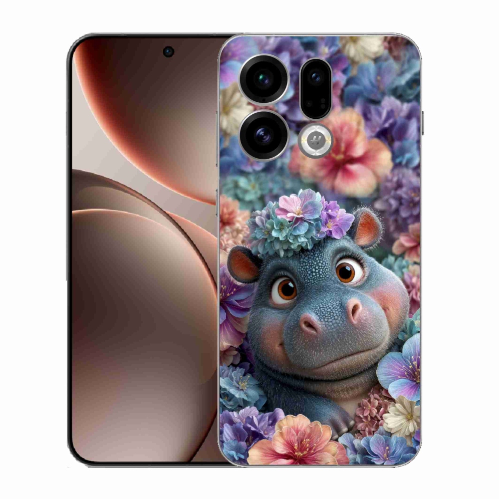 Gelový kryt mmCase na Oppo Find X9 - hrošík v květinách