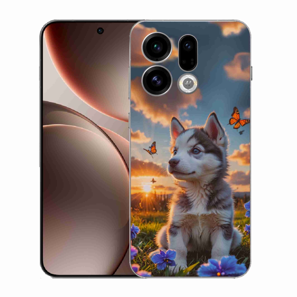 Gelový kryt mmCase na Oppo Find X9 - husky při západu slunce