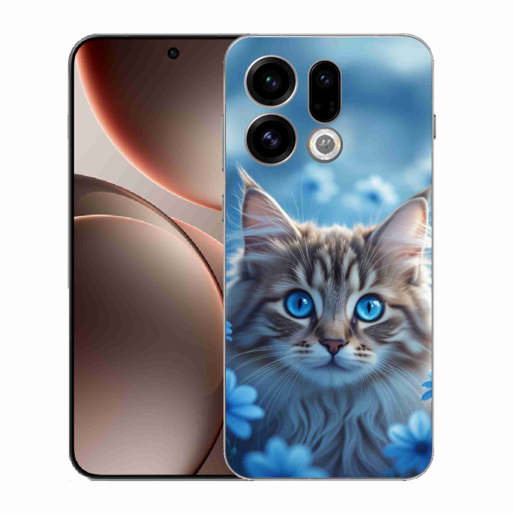 Gelový kryt mmCase na Oppo Find X9 - koťátko v modrých květech