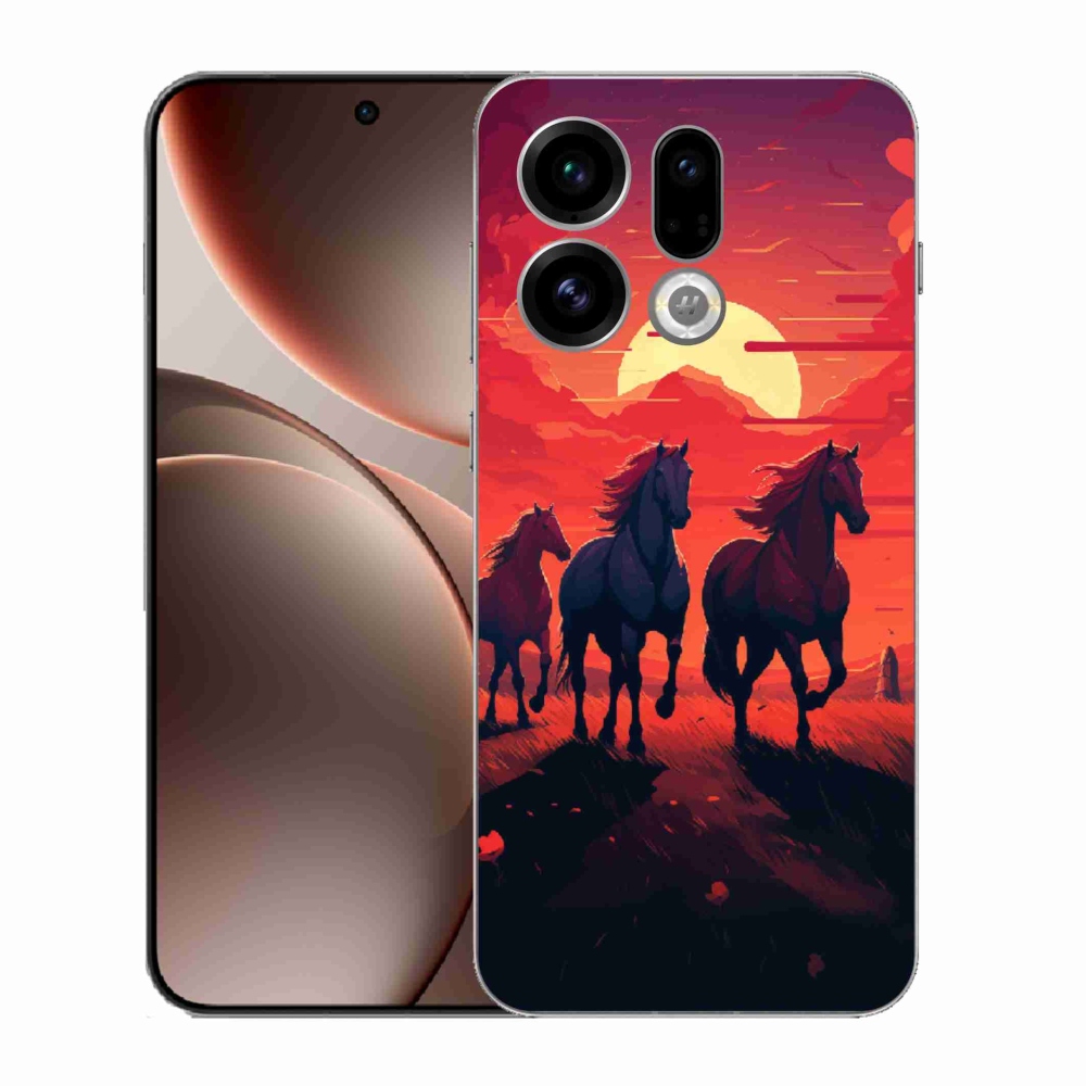 Gelový kryt mmCase na Oppo Find X9 - koně a západ slunce