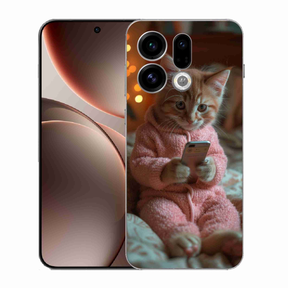 Gelový kryt mmCase na Oppo Find X9 - kotě s mobilem