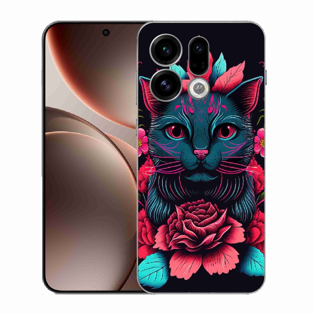 Gelový kryt mmCase na Oppo Find X9 - květiny a kočka