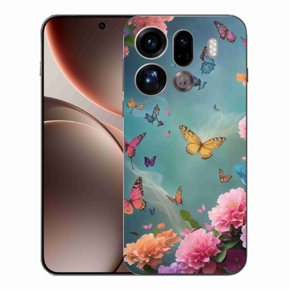 Gelový kryt mmCase na Oppo Find X9 Pro - barevné květy a motýli
