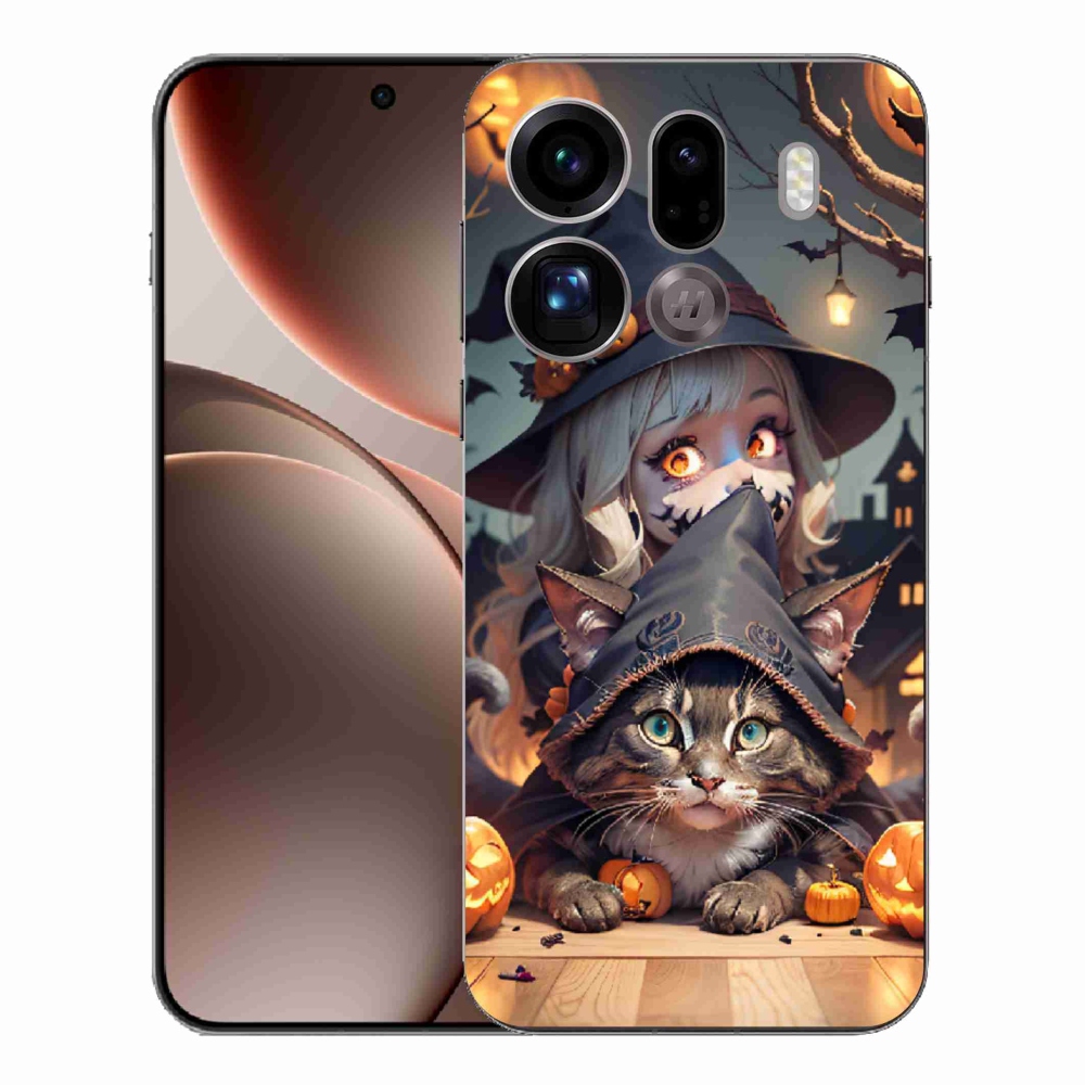 Gelový kryt mmCase na Oppo Find X9 Pro - čarodějnice s kočkou
