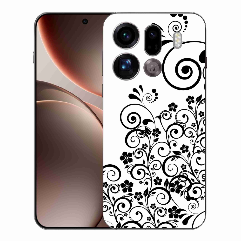 Gelový kryt mmCase na Oppo Find X9 Pro - černobílé květinové vzory