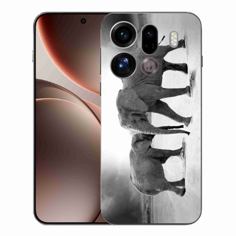 Gelový kryt mmCase na Oppo Find X9 Pro - černobílí sloni