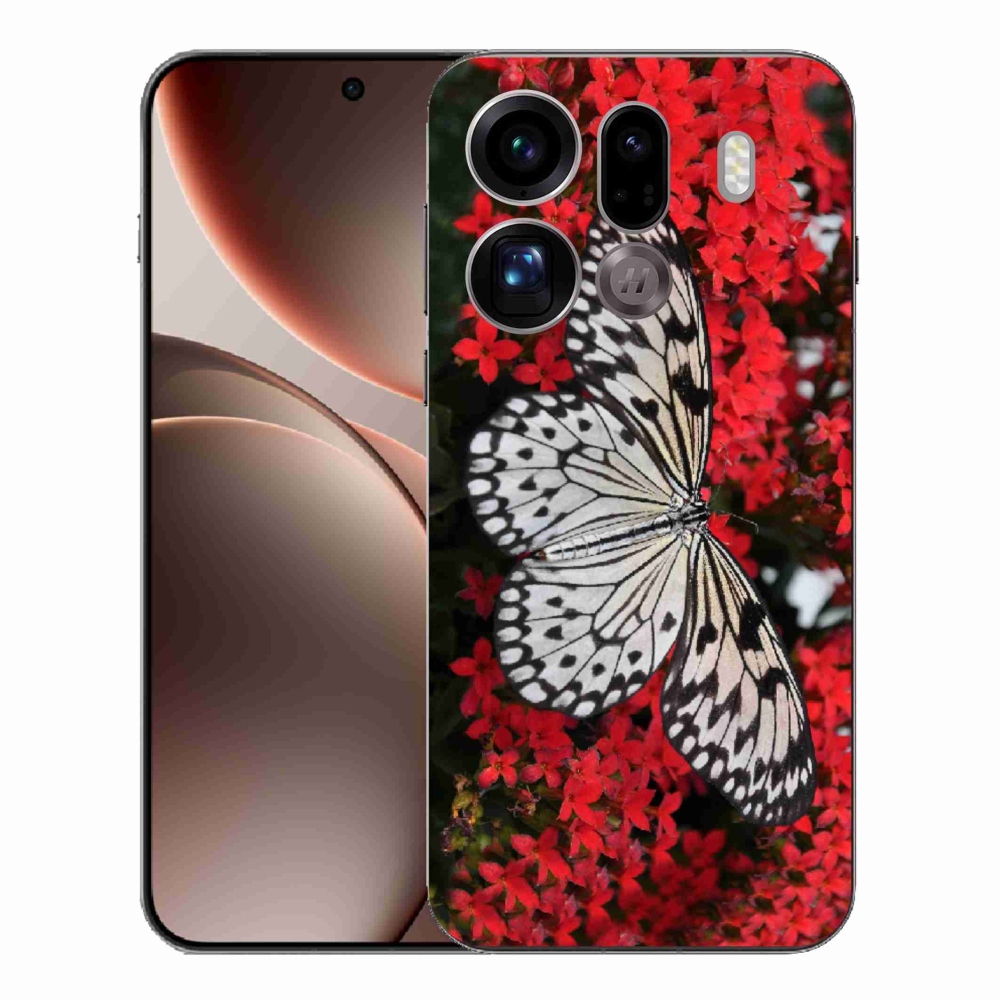 Gelový kryt mmCase na Oppo Find X9 Pro - černobílý motýl 1