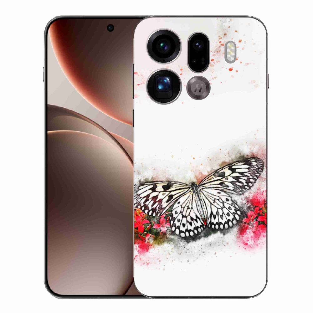 Gelový kryt mmCase na Oppo Find X9 Pro - černobílý motýl