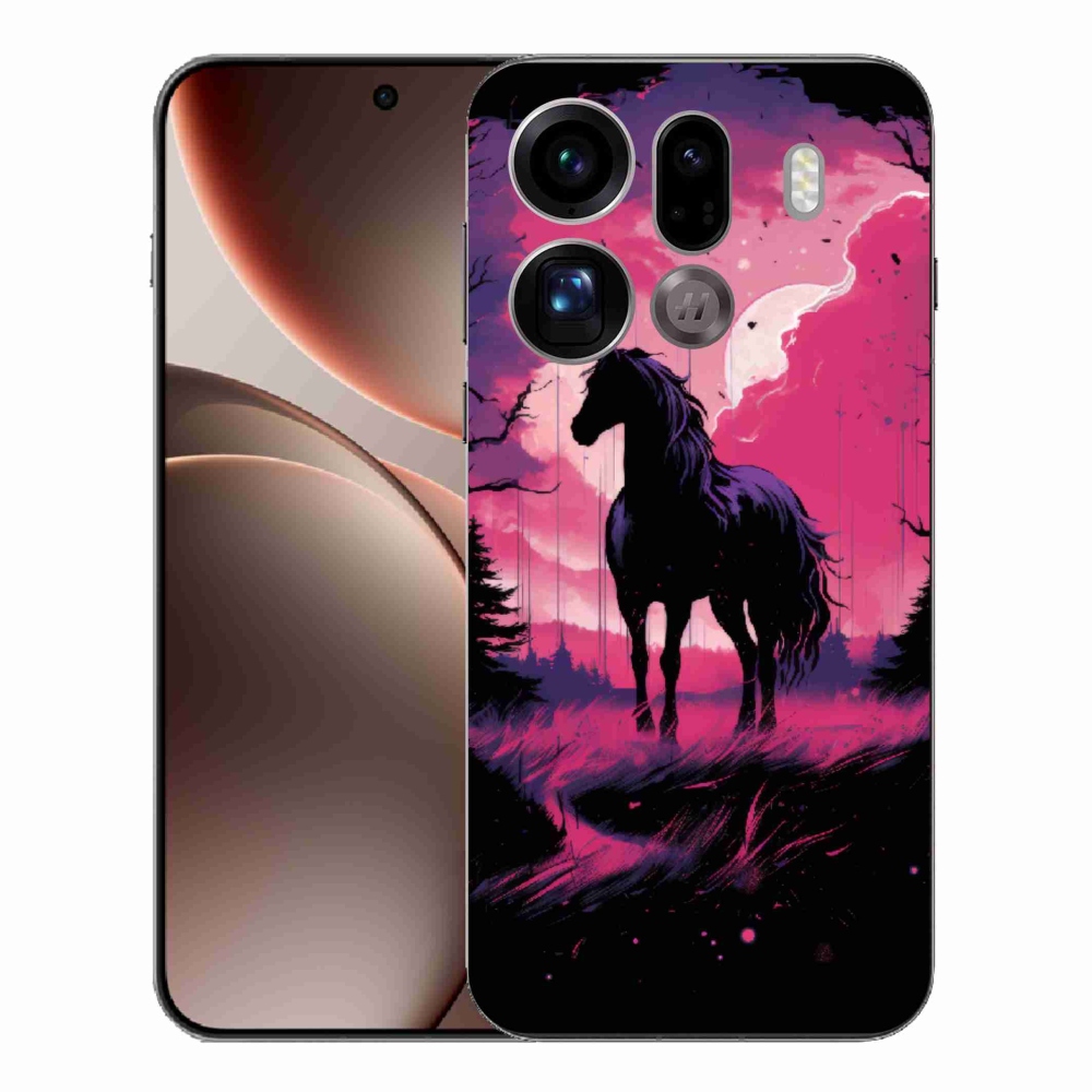 Gelový kryt mmCase na Oppo Find X9 Pro - černý kreslený kůň 1