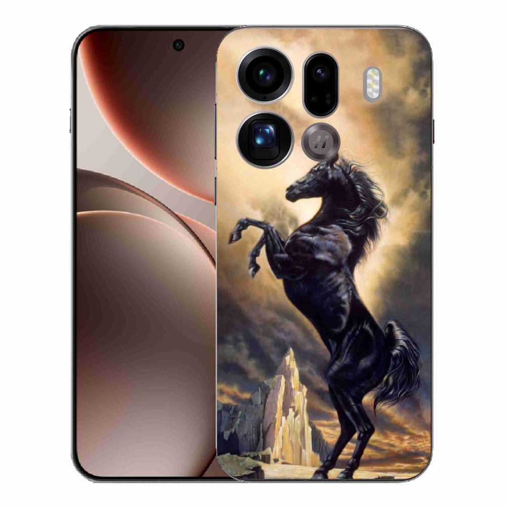 Gelový kryt mmCase na Oppo Find X9 Pro - černý kreslený kůň