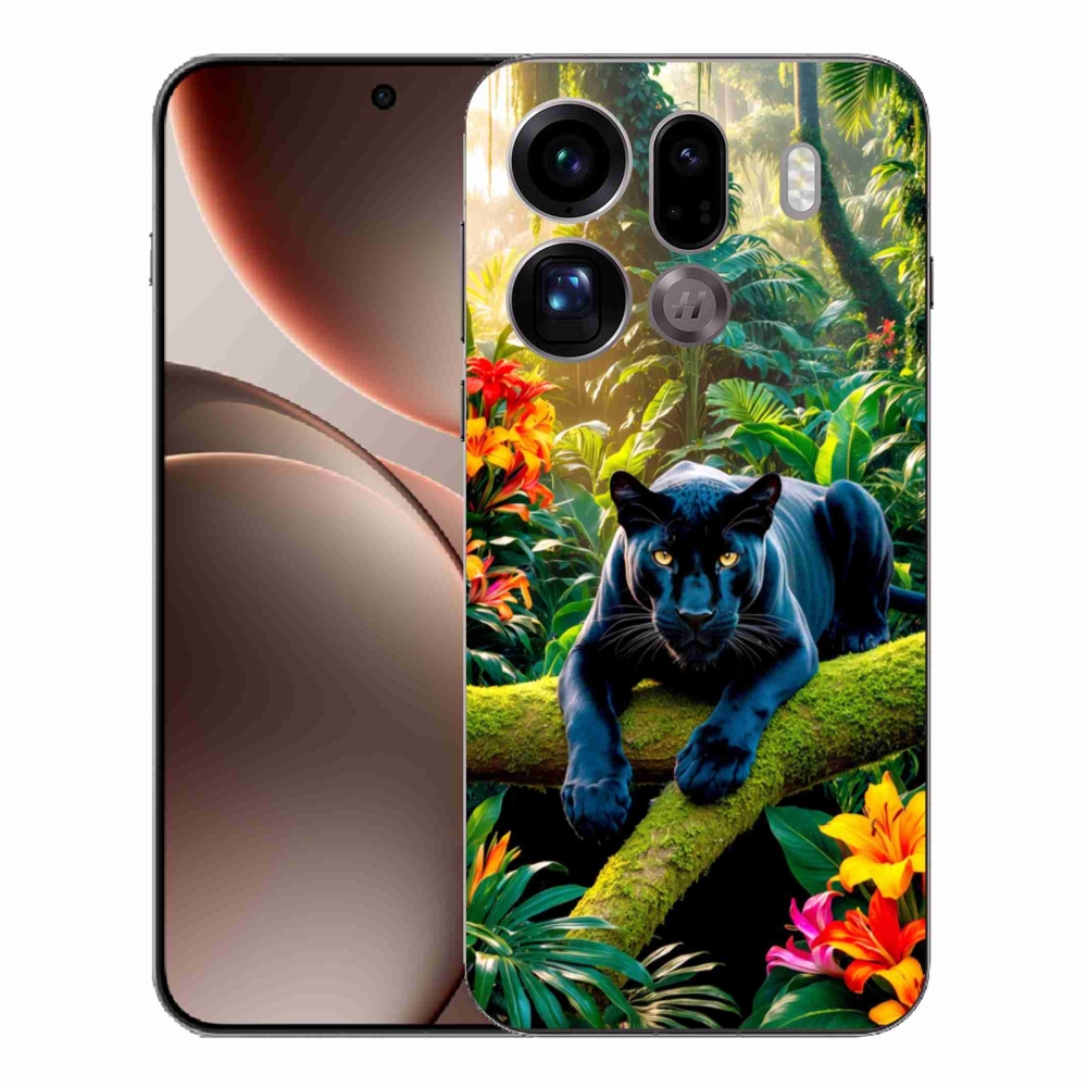 Gelový kryt mmCase na Oppo Find X9 Pro - černý panter v džungli