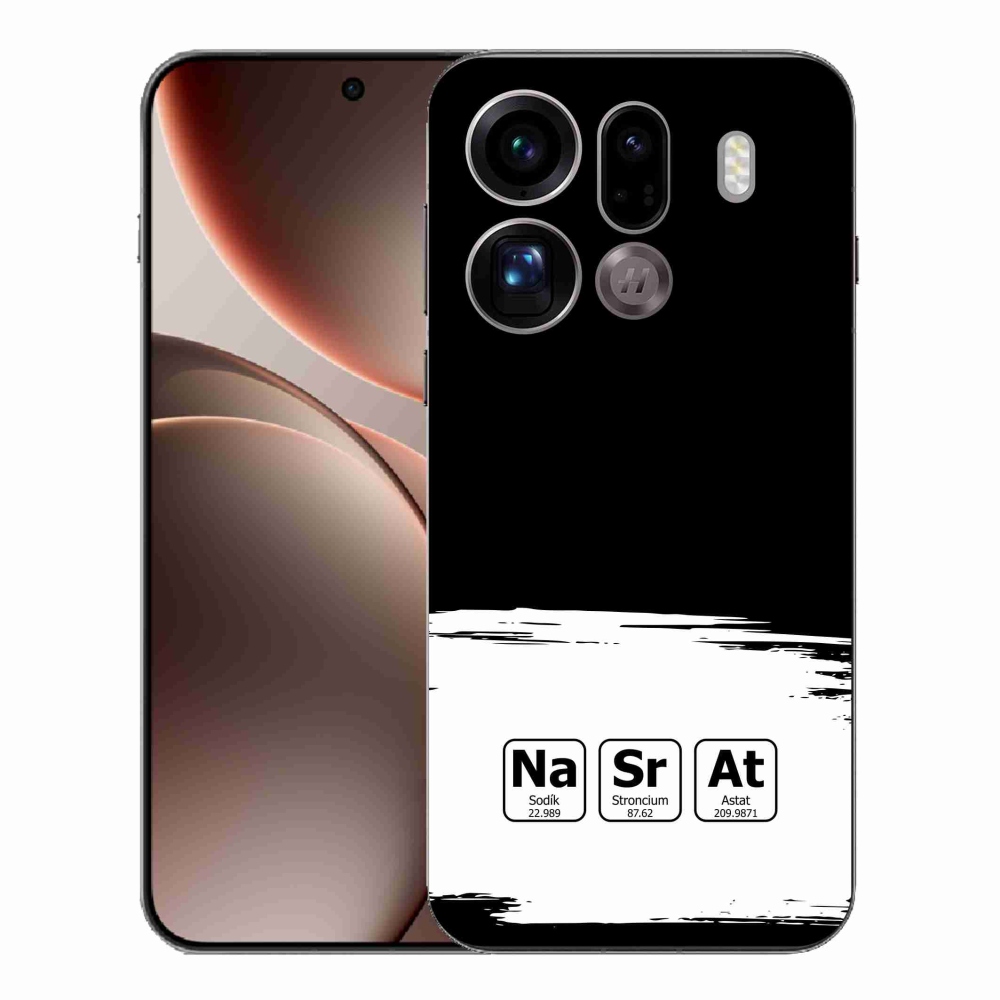 Gelový kryt mmCase na Oppo Find X9 Pro - chemické prvky bíločerné pozadí