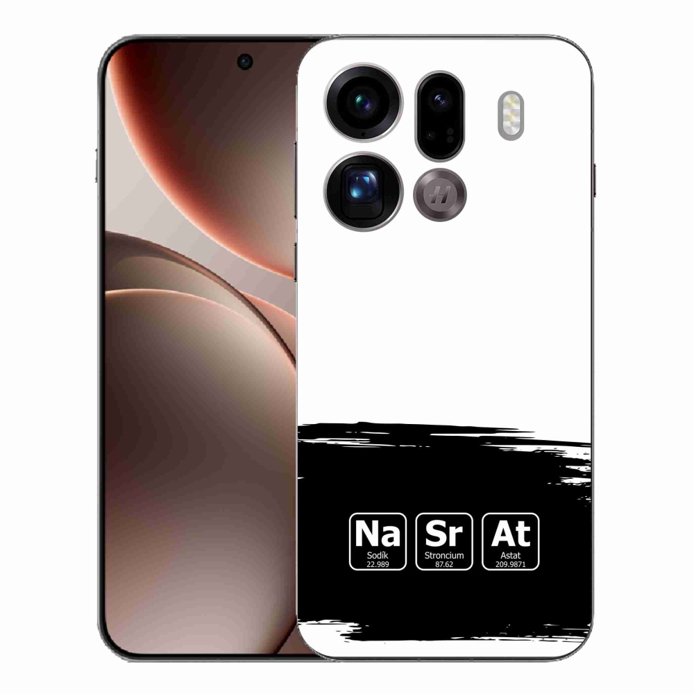 Gelový kryt mmCase na Oppo Find X9 Pro - chemické prvky černobílé pozadí