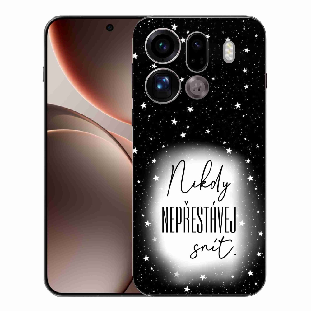 Gelový kryt mmCase na Oppo Find X9 Pro - citát 1 bíločerné pozadí