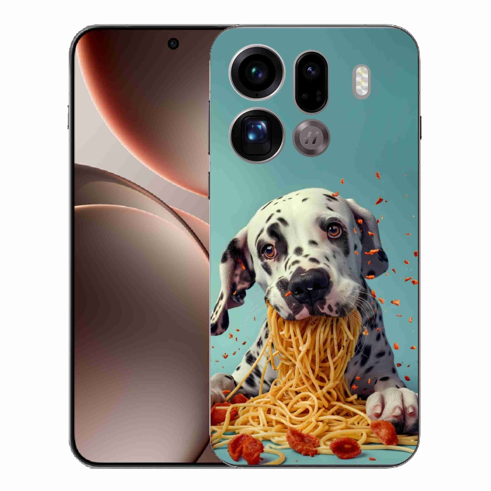Gelový kryt mmCase na Oppo Find X9 Pro - dalmatin a špagety