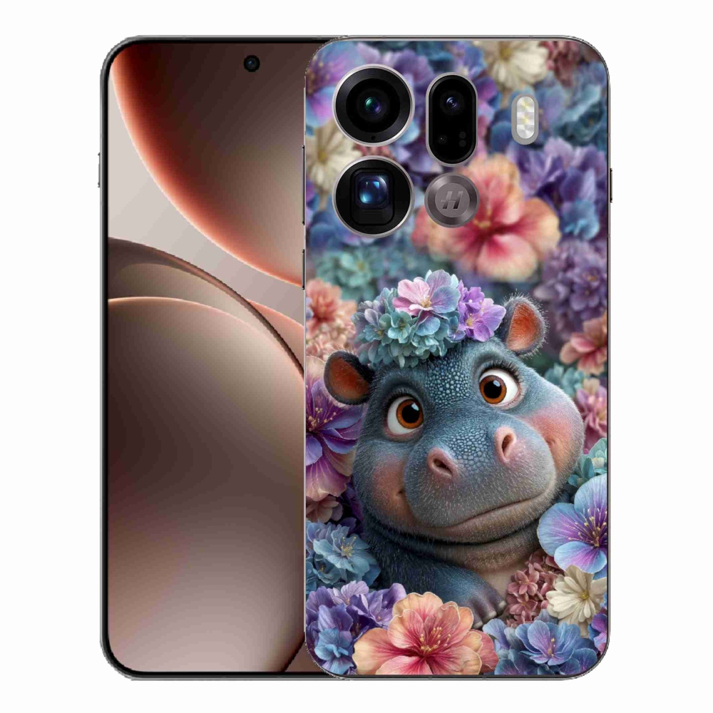Gelový kryt mmCase na Oppo Find X9 Pro - hrošík v květinách