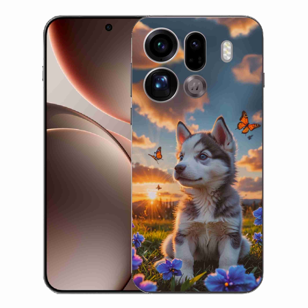 Gelový kryt mmCase na Oppo Find X9 Pro - husky při západu slunce