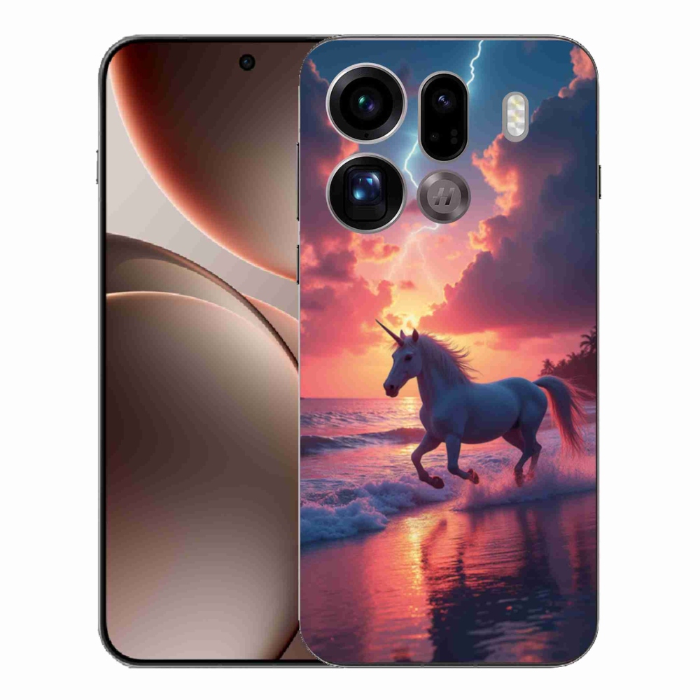 Gelový kryt mmCase na Oppo Find X9 Pro - jednorožec na pláži