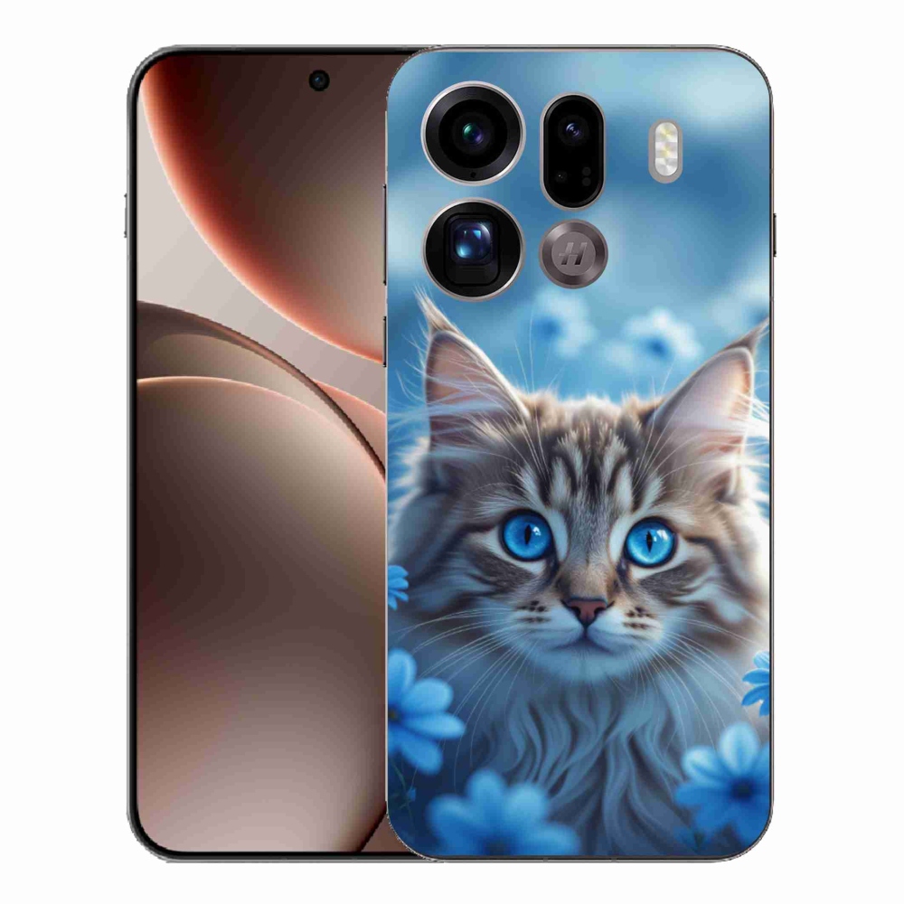 Gelový kryt mmCase na Oppo Find X9 Pro - koťátko v modrých květech