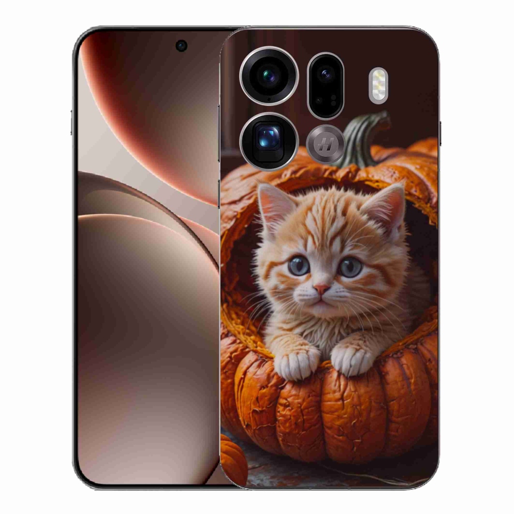 Gelový kryt mmCase na Oppo Find X9 Pro - kotě a dýně 2