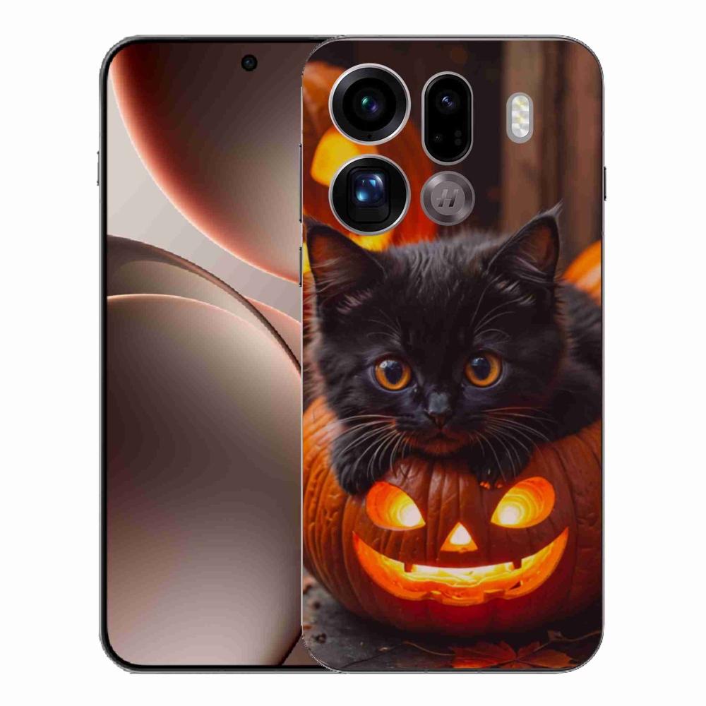Gelový kryt mmCase na Oppo Find X9 Pro - kotě a dýně