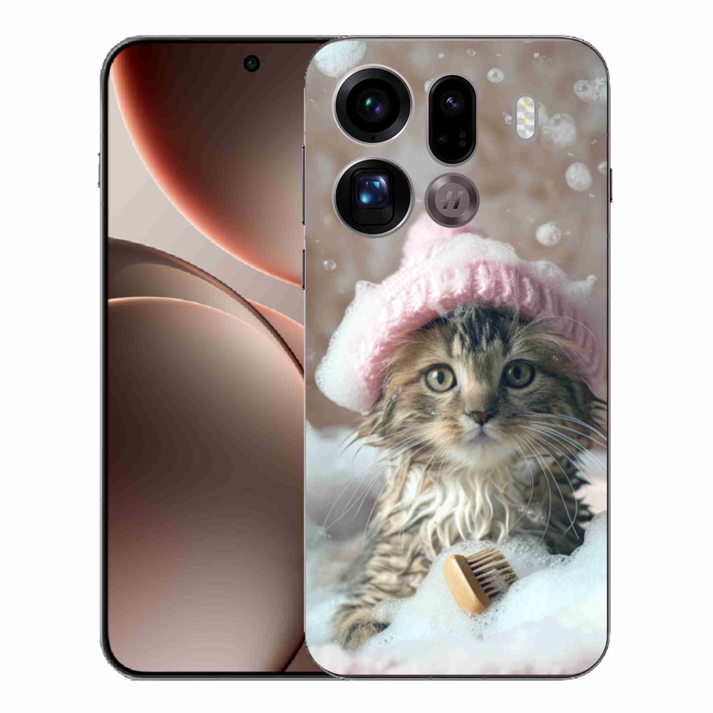Gelový kryt mmCase na Oppo Find X9 Pro - kotě a koupel