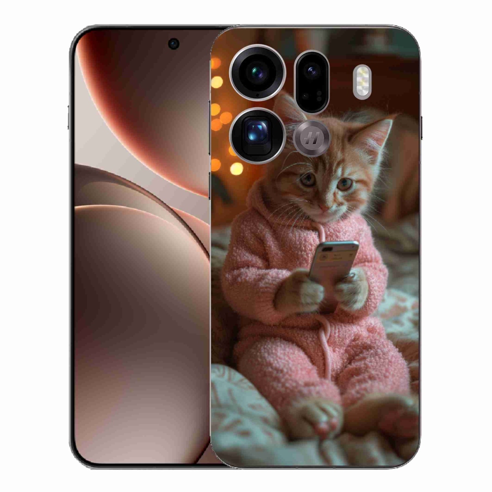 Gelový kryt mmCase na Oppo Find X9 Pro - kotě s mobilem