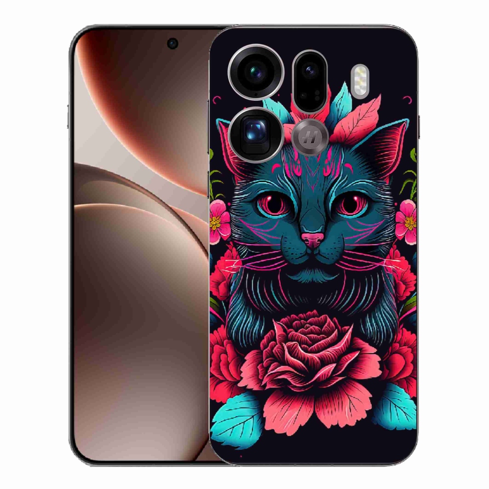 Gelový kryt mmCase na Oppo Find X9 Pro - květiny a kočka
