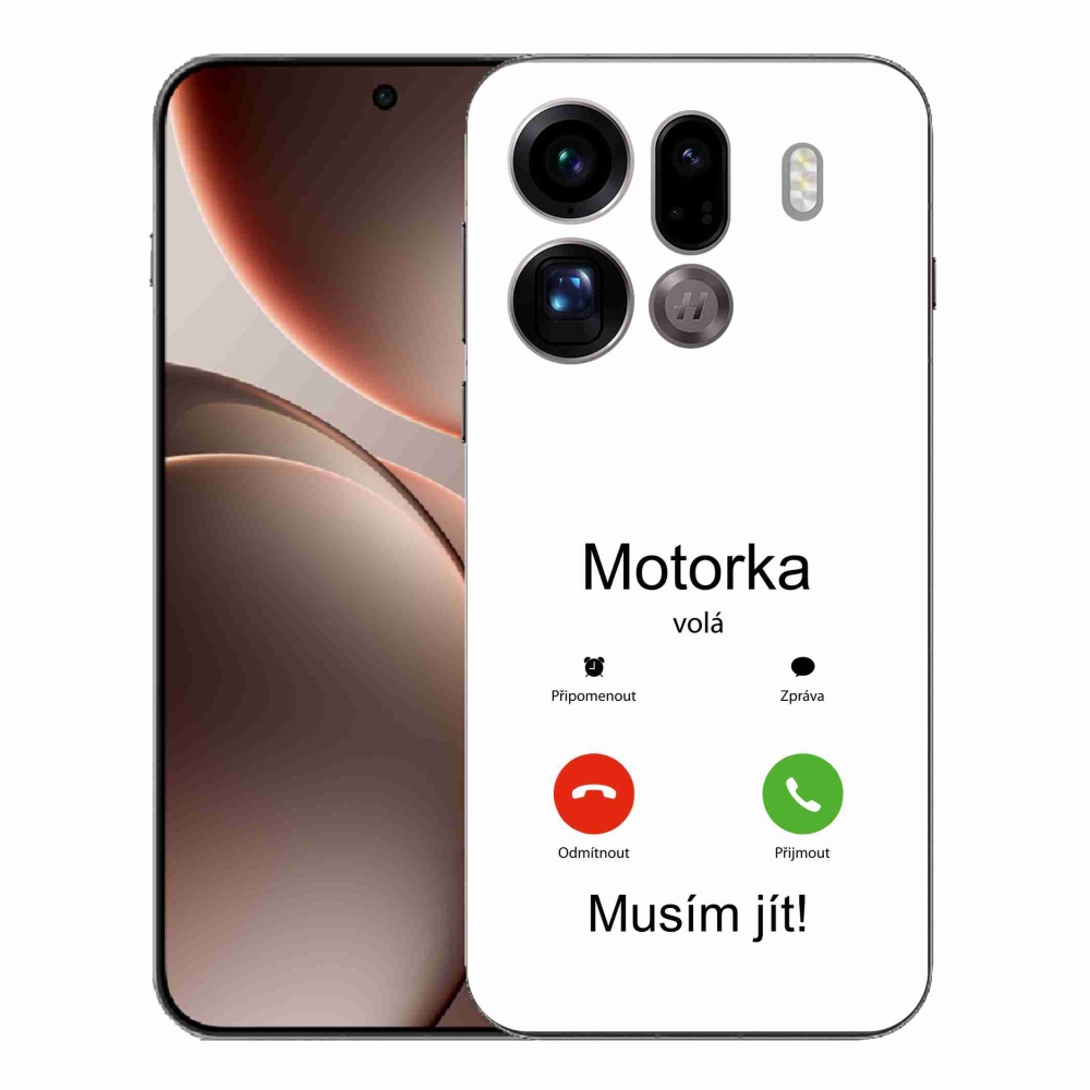 Gelový kryt mmCase na Oppo Find X9 Pro - motorka volá bílé pozadí