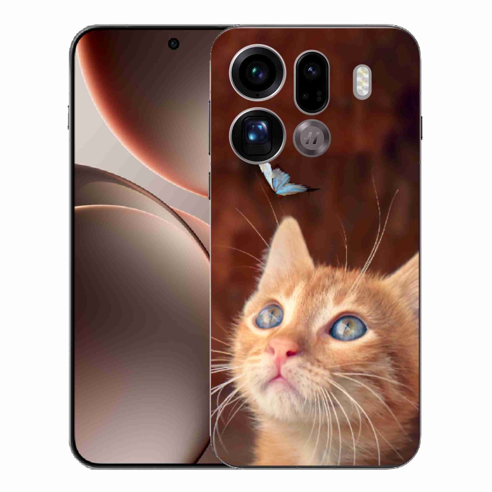 Gelový kryt mmCase na Oppo Find X9 Pro - motýl a kotě