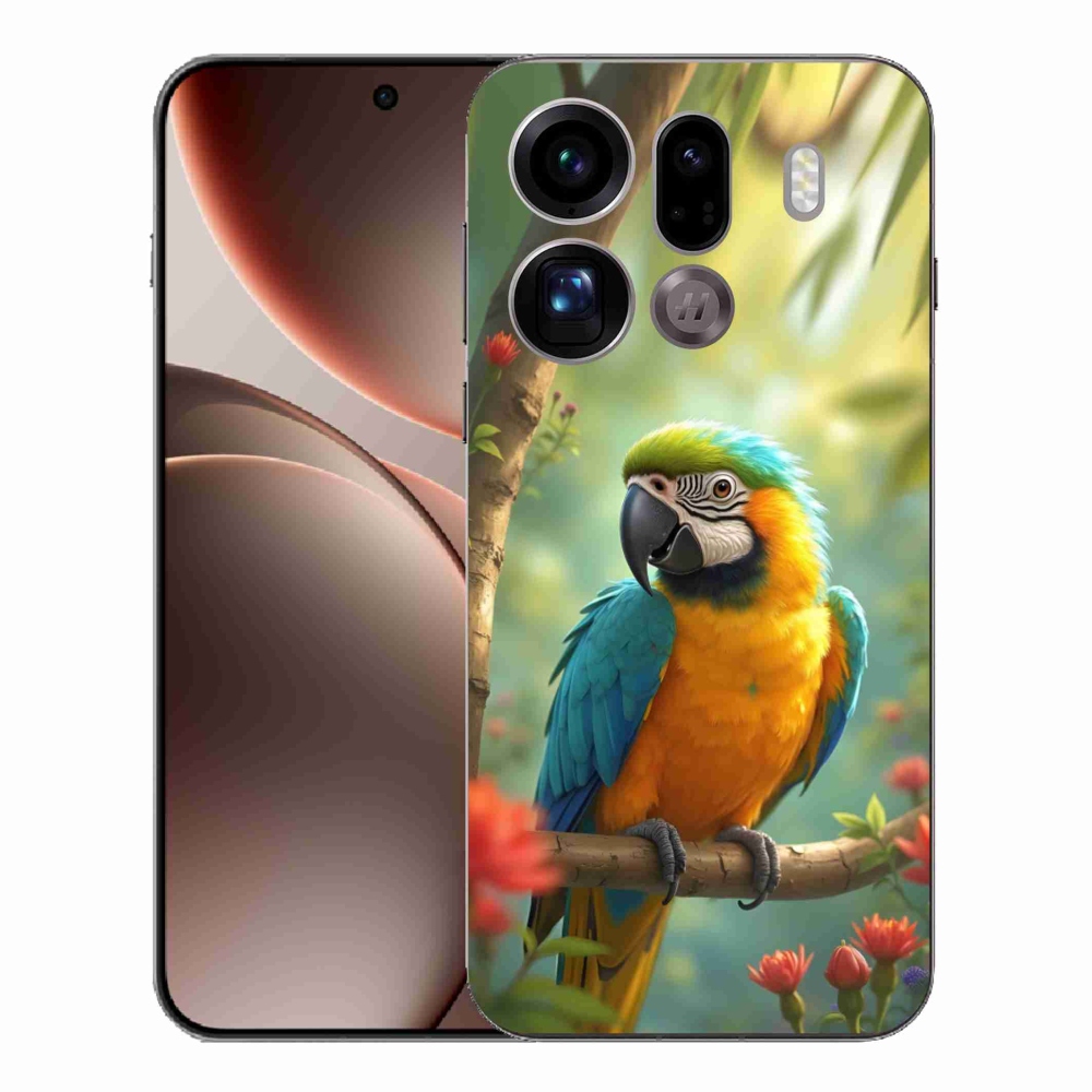 Gelový kryt mmCase na Oppo Find X9 Pro - papoušek ara modrožlutá