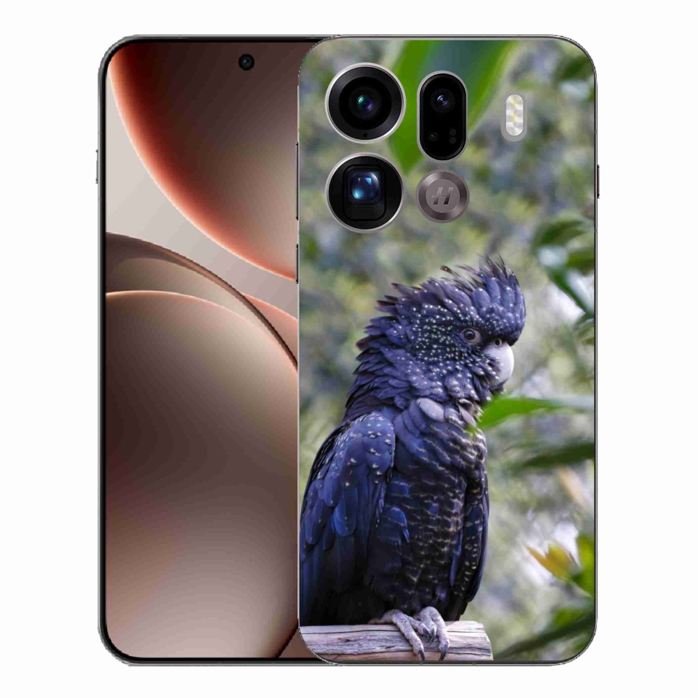 Gelový kryt mmCase na Oppo Find X9 Pro - papoušek kakadu černý