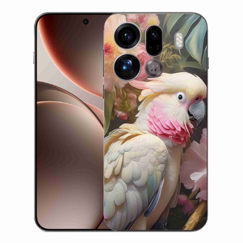 Gelový kryt mmCase na Oppo Find X9 Pro - papoušek kakadu růžový 2