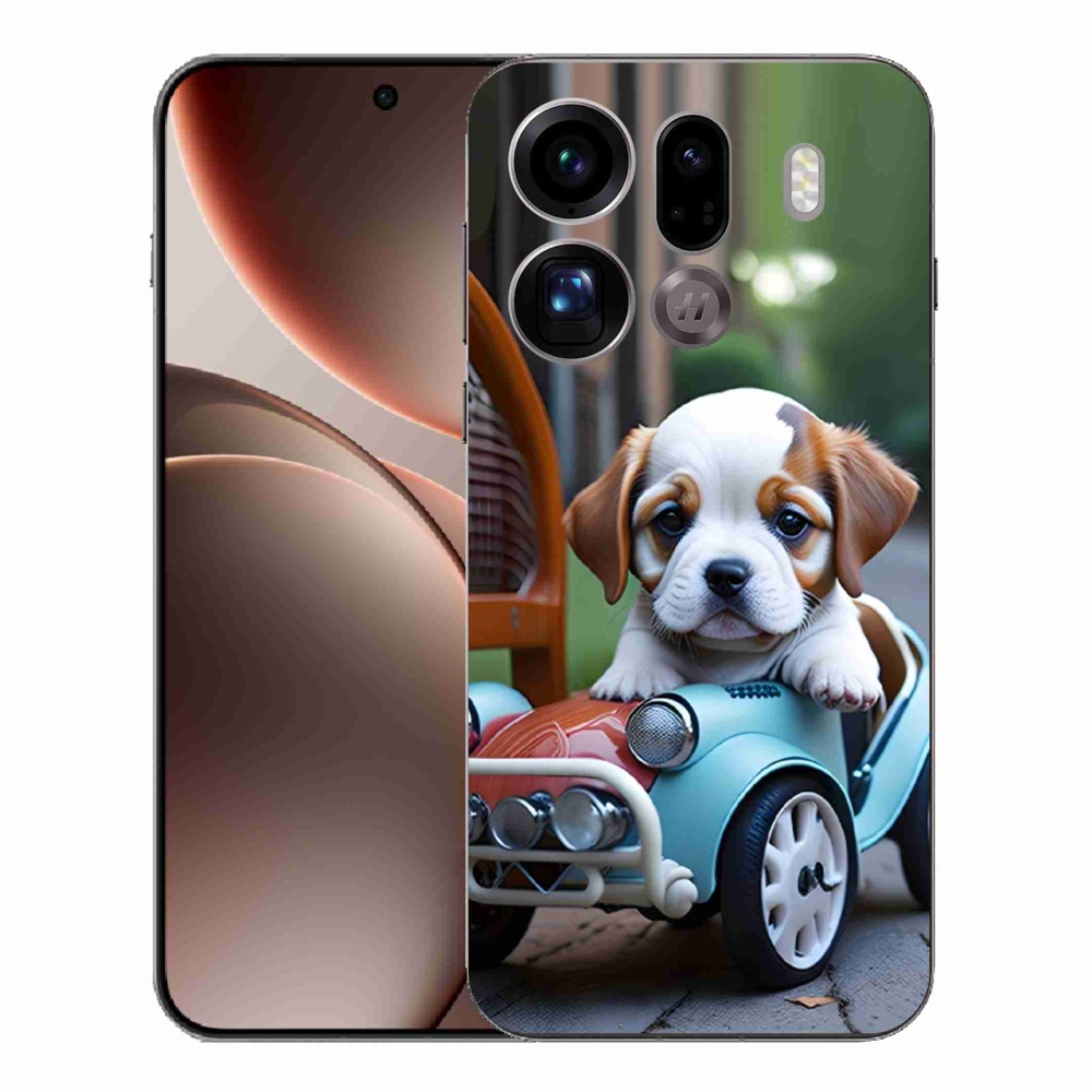 Gelový kryt mmCase na Oppo Find X9 Pro - štěně v retro autě