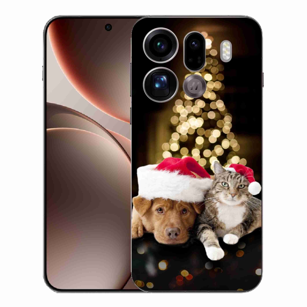 Gelový kryt mmCase na Oppo Find X9 Pro - vánoční pes a kočka
