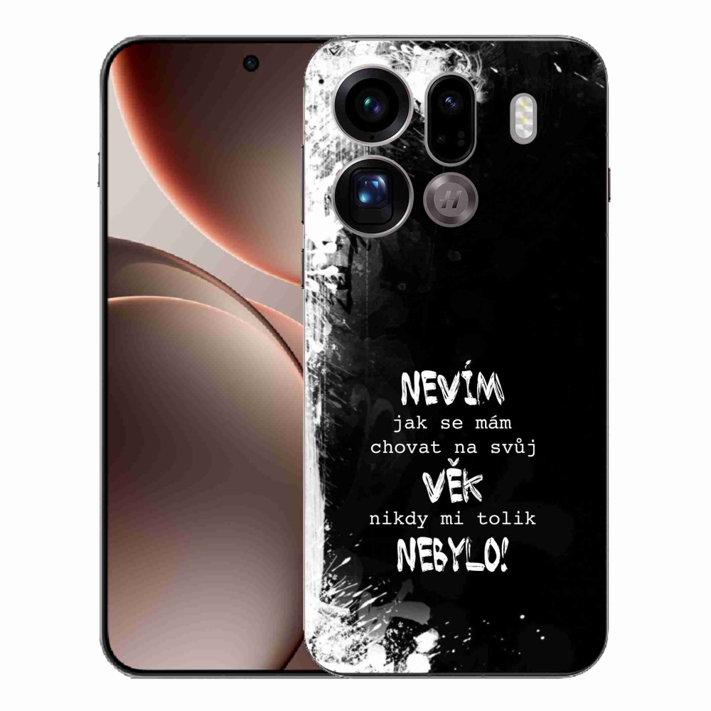 Gelový kryt mmCase na Oppo Find X9 Pro - vtipný text 14 černé pozadí