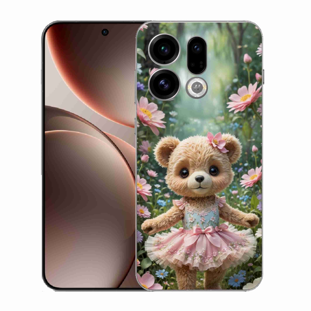 Gelový kryt mmCase na Oppo Find X9 - roztomilý medvídek v květinách