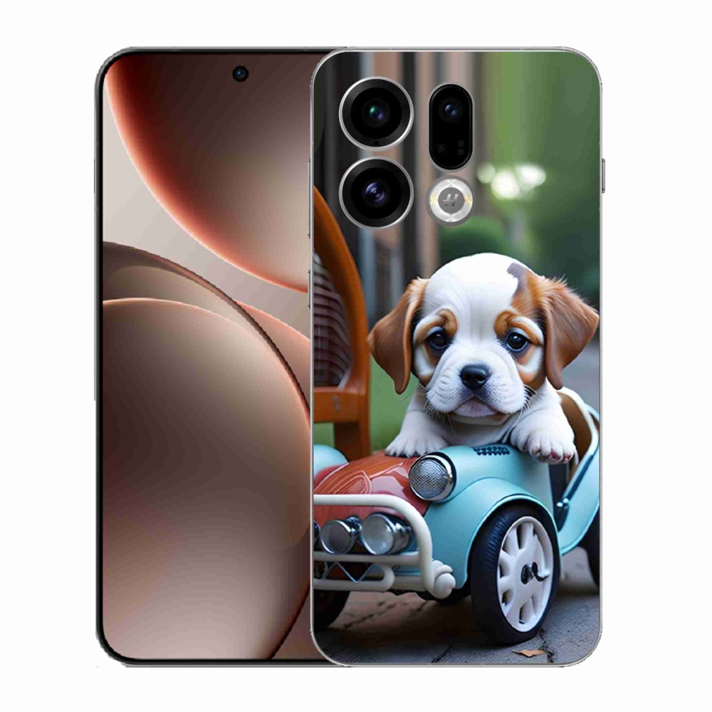 Gelový kryt mmCase na Oppo Find X9 - štěně v retro autě