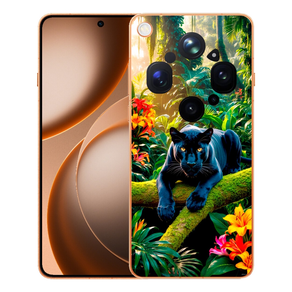 Gelový kryt mmCase na Oppo Find X9 Ultra - černý panter v džungli